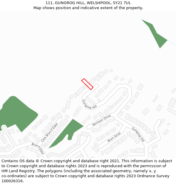 111, GUNGROG HILL, WELSHPOOL, SY21 7UL: Location map and indicative extent of plot