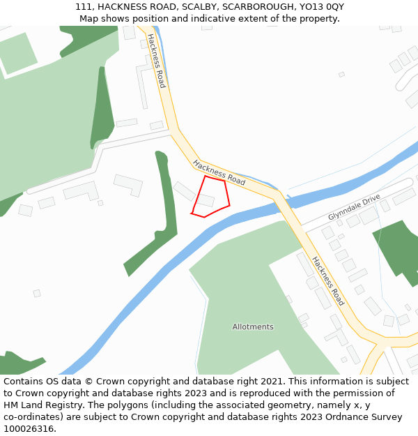 111, HACKNESS ROAD, SCALBY, SCARBOROUGH, YO13 0QY: Location map and indicative extent of plot