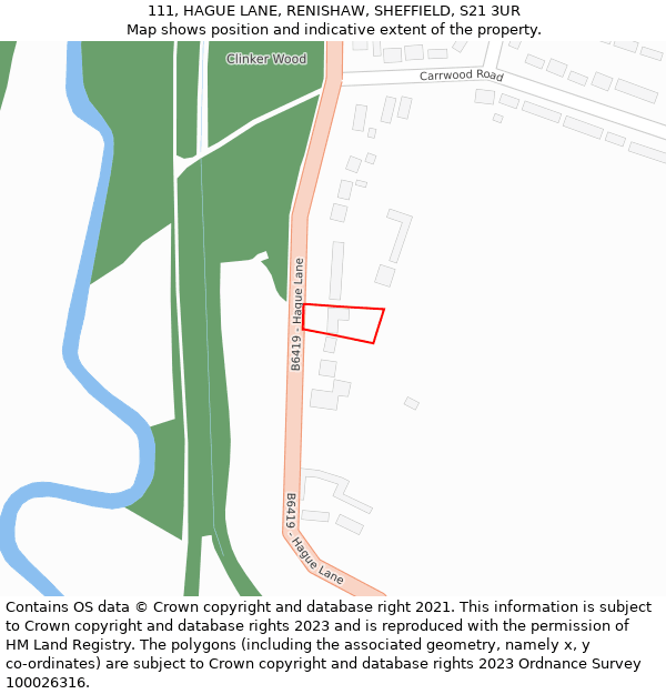 111, HAGUE LANE, RENISHAW, SHEFFIELD, S21 3UR: Location map and indicative extent of plot