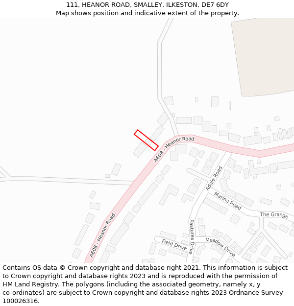 111, HEANOR ROAD, SMALLEY, ILKESTON, DE7 6DY: Location map and indicative extent of plot