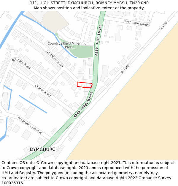 111, HIGH STREET, DYMCHURCH, ROMNEY MARSH, TN29 0NP: Location map and indicative extent of plot