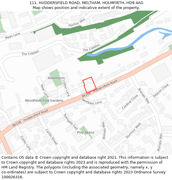 111, HUDDERSFIELD ROAD, MELTHAM, HOLMFIRTH, HD9 4AG: Location map and indicative extent of plot