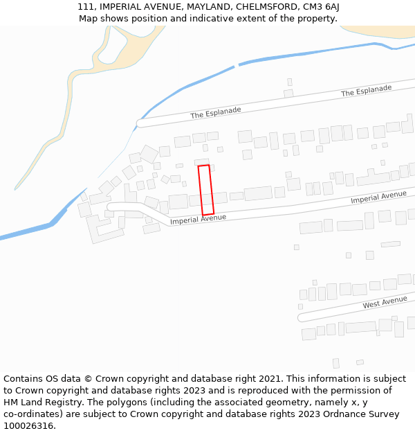 111, IMPERIAL AVENUE, MAYLAND, CHELMSFORD, CM3 6AJ: Location map and indicative extent of plot