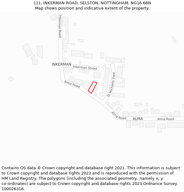 111, INKERMAN ROAD, SELSTON, NOTTINGHAM, NG16 6BN: Location map and indicative extent of plot