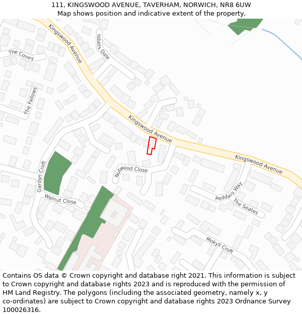 111, KINGSWOOD AVENUE, TAVERHAM, NORWICH, NR8 6UW: Location map and indicative extent of plot