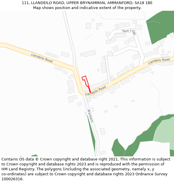 111, LLANDEILO ROAD, UPPER BRYNAMMAN, AMMANFORD, SA18 1BE: Location map and indicative extent of plot