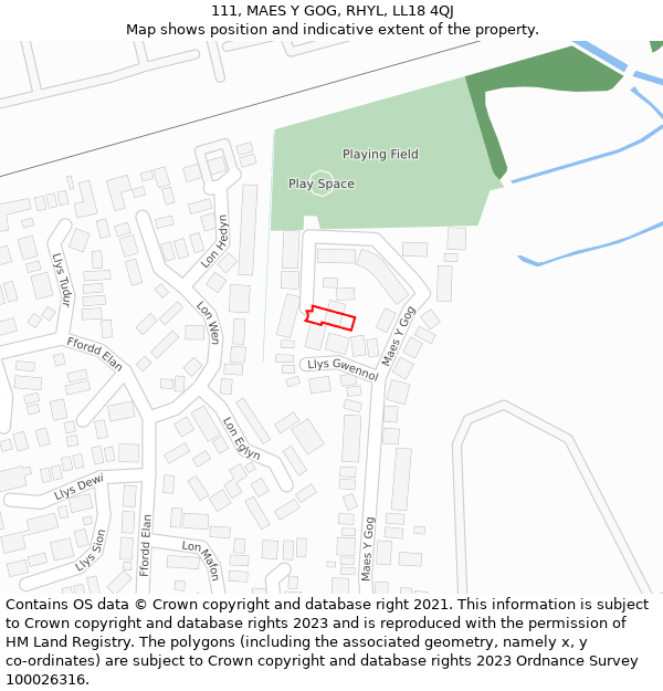 111, MAES Y GOG, RHYL, LL18 4QJ: Location map and indicative extent of plot