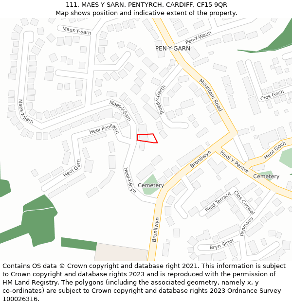 111, MAES Y SARN, PENTYRCH, CARDIFF, CF15 9QR: Location map and indicative extent of plot