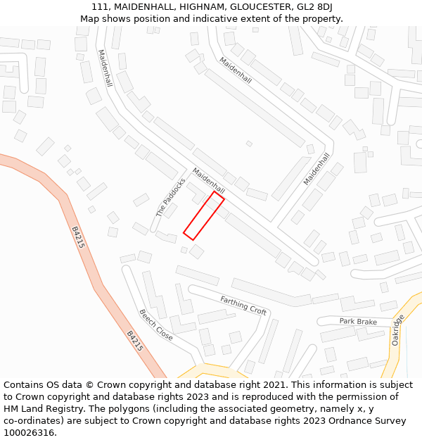 111, MAIDENHALL, HIGHNAM, GLOUCESTER, GL2 8DJ: Location map and indicative extent of plot