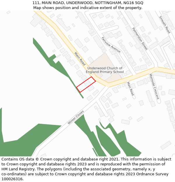 111, MAIN ROAD, UNDERWOOD, NOTTINGHAM, NG16 5GQ: Location map and indicative extent of plot