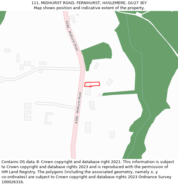 111, MIDHURST ROAD, FERNHURST, HASLEMERE, GU27 3EY: Location map and indicative extent of plot