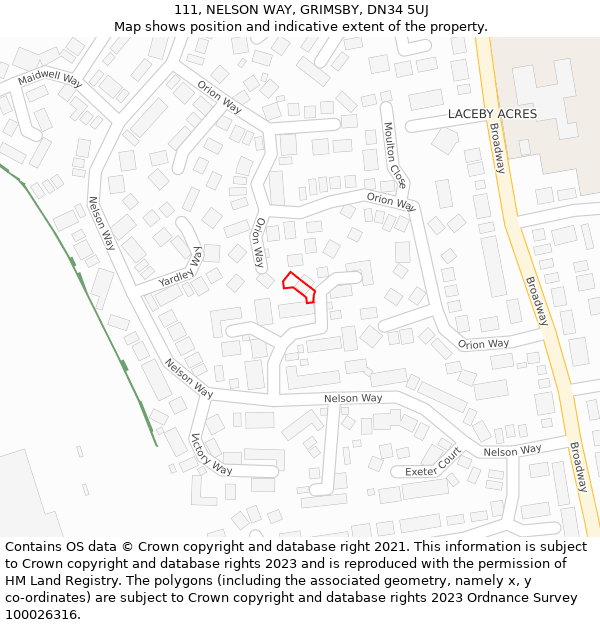 111, NELSON WAY, GRIMSBY, DN34 5UJ: Location map and indicative extent of plot