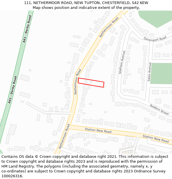 111, NETHERMOOR ROAD, NEW TUPTON, CHESTERFIELD, S42 6EW: Location map and indicative extent of plot