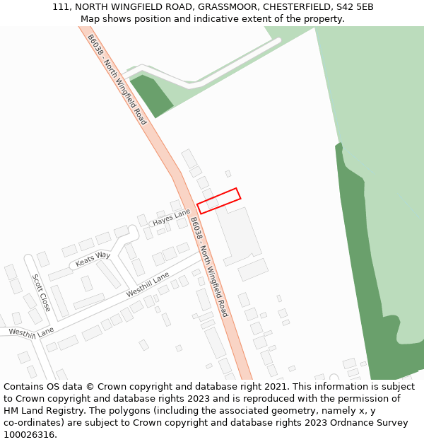 111, NORTH WINGFIELD ROAD, GRASSMOOR, CHESTERFIELD, S42 5EB: Location map and indicative extent of plot