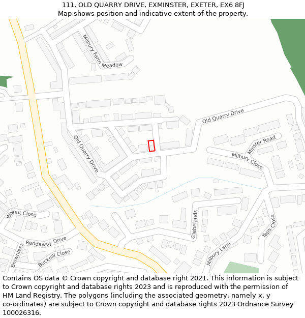 111, OLD QUARRY DRIVE, EXMINSTER, EXETER, EX6 8FJ: Location map and indicative extent of plot