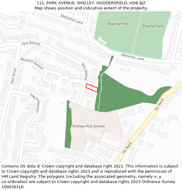 111, PARK AVENUE, SHELLEY, HUDDERSFIELD, HD8 8JZ: Location map and indicative extent of plot