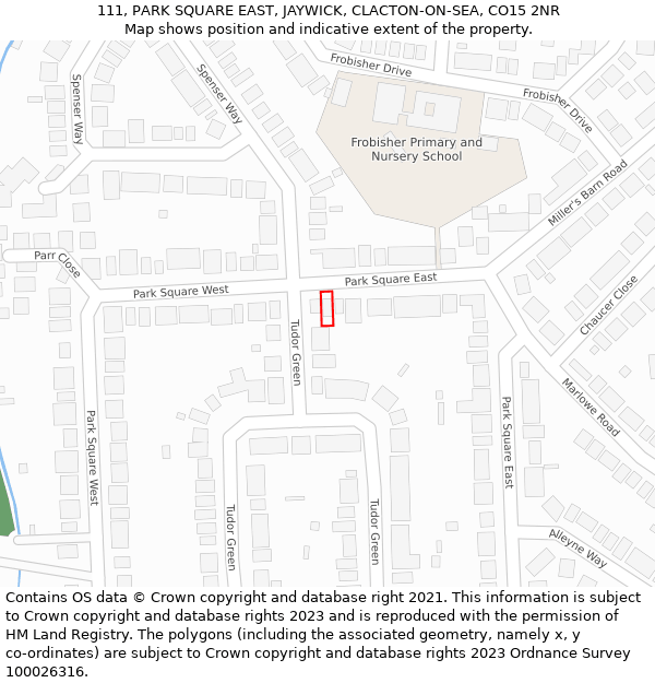 111, PARK SQUARE EAST, JAYWICK, CLACTON-ON-SEA, CO15 2NR: Location map and indicative extent of plot