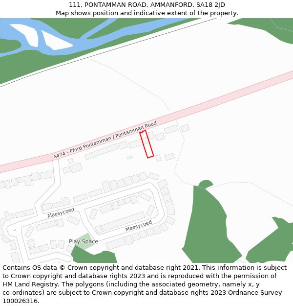 111, PONTAMMAN ROAD, AMMANFORD, SA18 2JD: Location map and indicative extent of plot