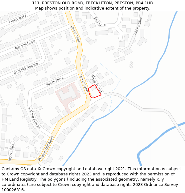111, PRESTON OLD ROAD, FRECKLETON, PRESTON, PR4 1HD: Location map and indicative extent of plot
