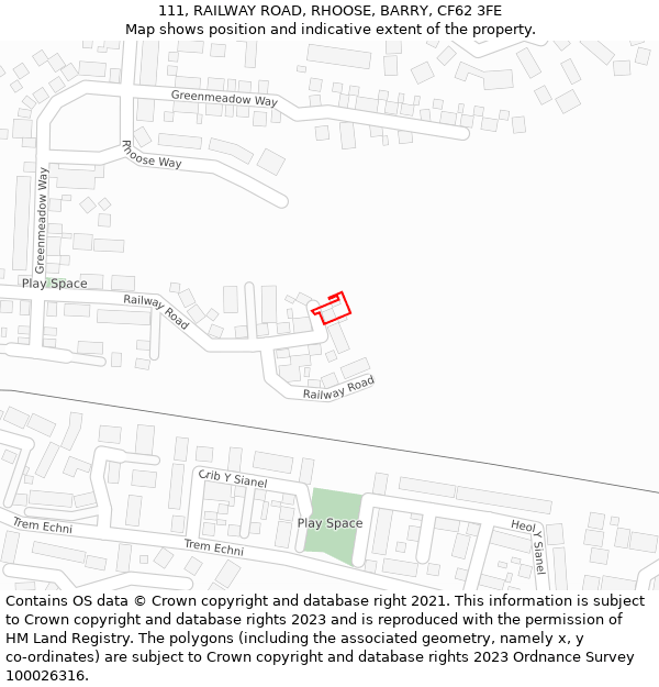 111, RAILWAY ROAD, RHOOSE, BARRY, CF62 3FE: Location map and indicative extent of plot