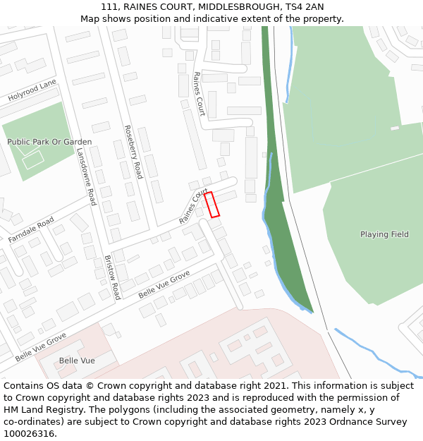 111, RAINES COURT, MIDDLESBROUGH, TS4 2AN: Location map and indicative extent of plot