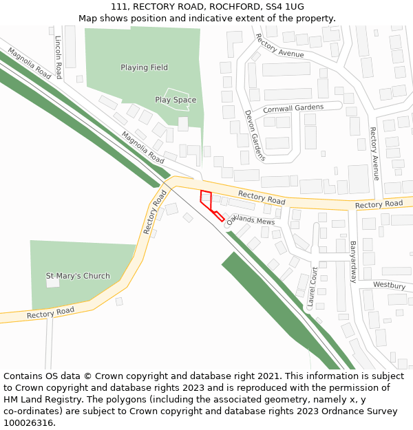 111, RECTORY ROAD, ROCHFORD, SS4 1UG: Location map and indicative extent of plot