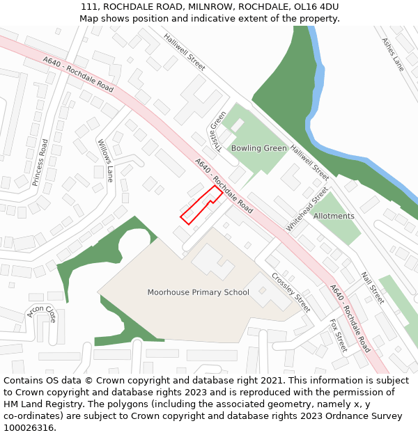 111, ROCHDALE ROAD, MILNROW, ROCHDALE, OL16 4DU: Location map and indicative extent of plot