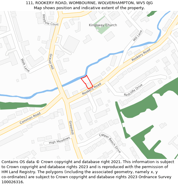 111, ROOKERY ROAD, WOMBOURNE, WOLVERHAMPTON, WV5 0JG: Location map and indicative extent of plot
