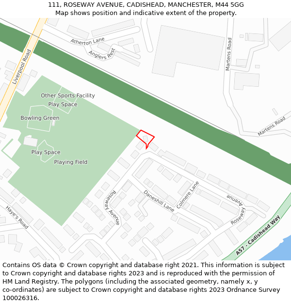 111, ROSEWAY AVENUE, CADISHEAD, MANCHESTER, M44 5GG: Location map and indicative extent of plot