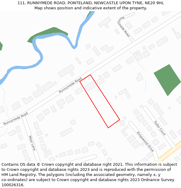 111, RUNNYMEDE ROAD, PONTELAND, NEWCASTLE UPON TYNE, NE20 9HL: Location map and indicative extent of plot