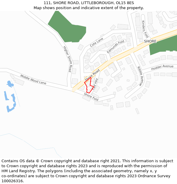 111, SHORE ROAD, LITTLEBOROUGH, OL15 8ES: Location map and indicative extent of plot