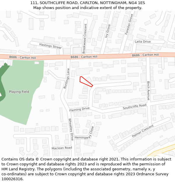 111, SOUTHCLIFFE ROAD, CARLTON, NOTTINGHAM, NG4 1ES: Location map and indicative extent of plot