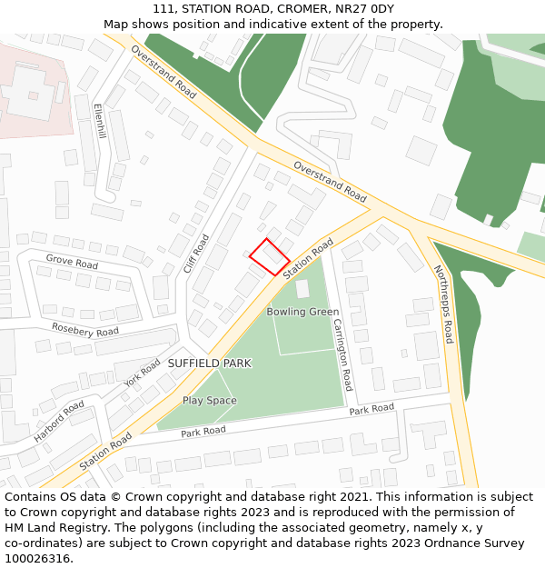 111, STATION ROAD, CROMER, NR27 0DY: Location map and indicative extent of plot