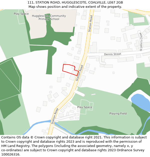 111, STATION ROAD, HUGGLESCOTE, COALVILLE, LE67 2GB: Location map and indicative extent of plot