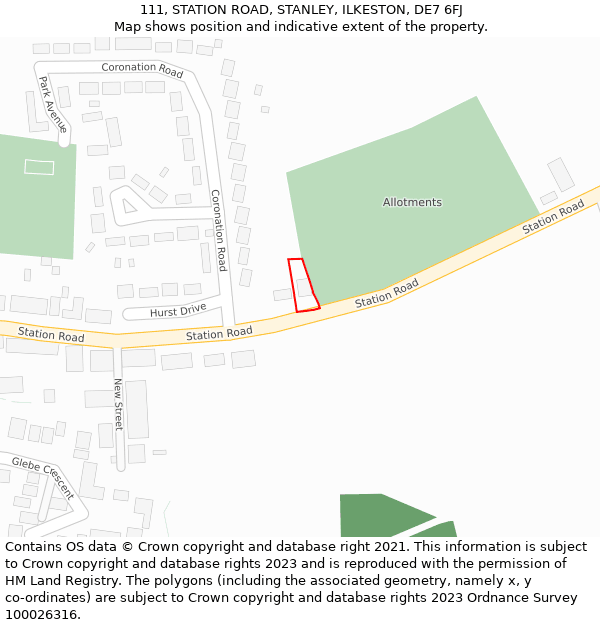 111, STATION ROAD, STANLEY, ILKESTON, DE7 6FJ: Location map and indicative extent of plot