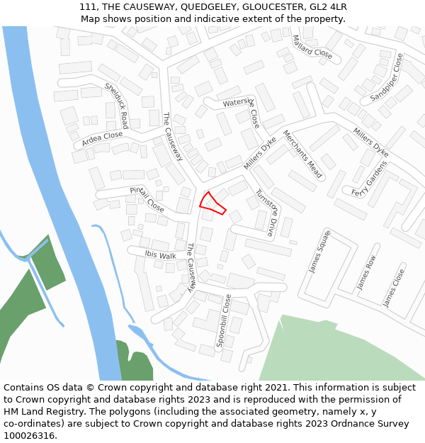 111, THE CAUSEWAY, QUEDGELEY, GLOUCESTER, GL2 4LR: Location map and indicative extent of plot