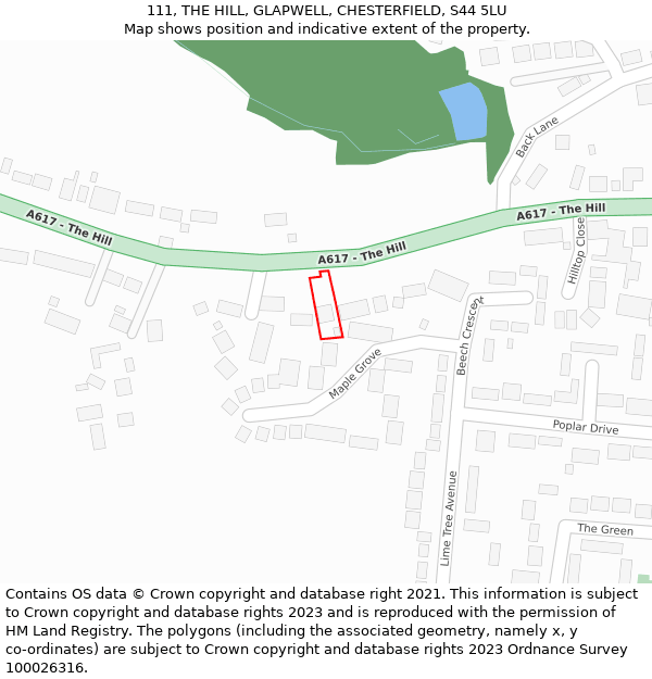 111, THE HILL, GLAPWELL, CHESTERFIELD, S44 5LU: Location map and indicative extent of plot