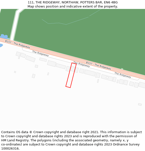 111, THE RIDGEWAY, NORTHAW, POTTERS BAR, EN6 4BG: Location map and indicative extent of plot