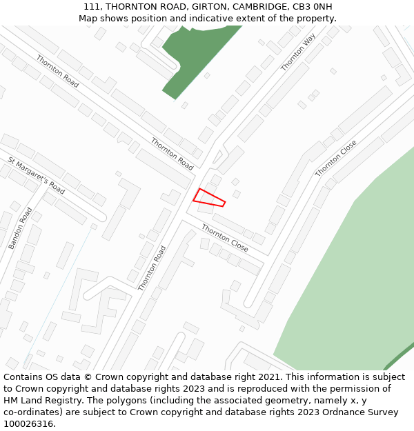 111, THORNTON ROAD, GIRTON, CAMBRIDGE, CB3 0NH: Location map and indicative extent of plot