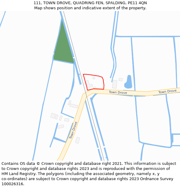111, TOWN DROVE, QUADRING FEN, SPALDING, PE11 4QN: Location map and indicative extent of plot