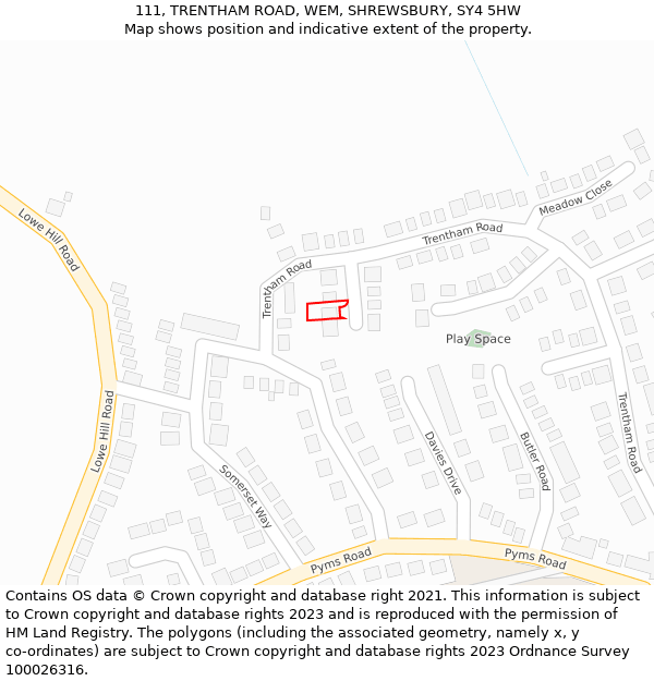 111, TRENTHAM ROAD, WEM, SHREWSBURY, SY4 5HW: Location map and indicative extent of plot