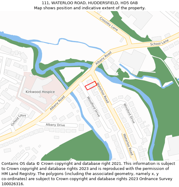 111, WATERLOO ROAD, HUDDERSFIELD, HD5 0AB: Location map and indicative extent of plot