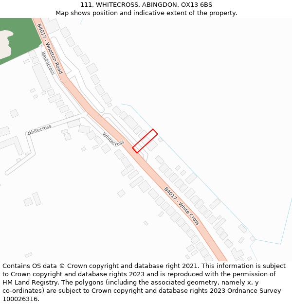 111, WHITECROSS, ABINGDON, OX13 6BS: Location map and indicative extent of plot