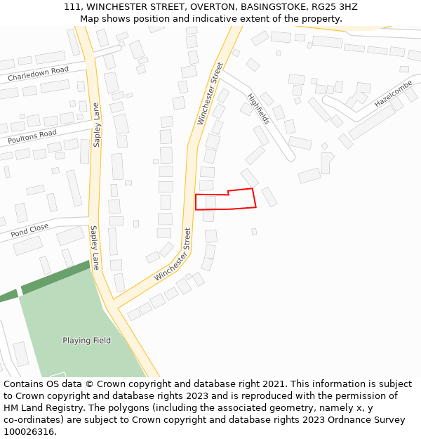 111, WINCHESTER STREET, OVERTON, BASINGSTOKE, RG25 3HZ: Location map and indicative extent of plot