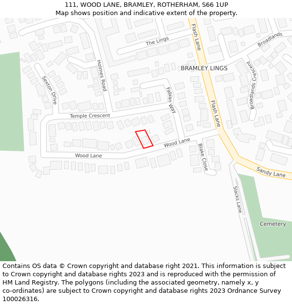 111, WOOD LANE, BRAMLEY, ROTHERHAM, S66 1UP: Location map and indicative extent of plot