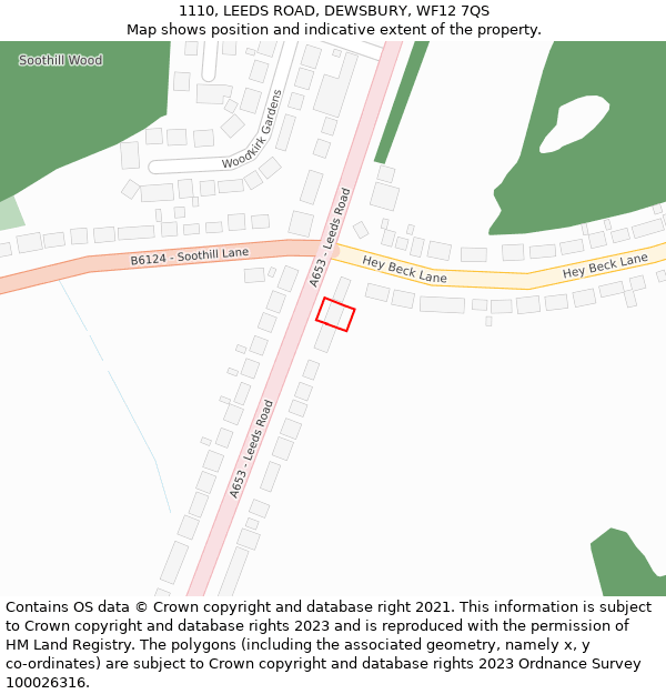 1110, LEEDS ROAD, DEWSBURY, WF12 7QS: Location map and indicative extent of plot