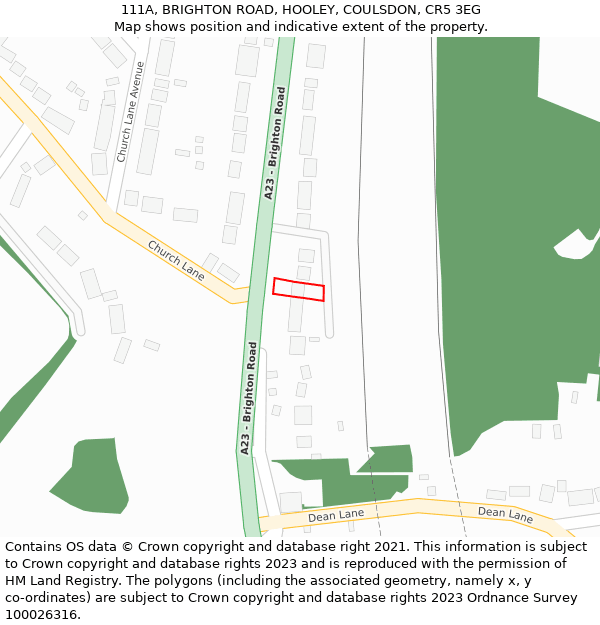 111A, BRIGHTON ROAD, HOOLEY, COULSDON, CR5 3EG: Location map and indicative extent of plot