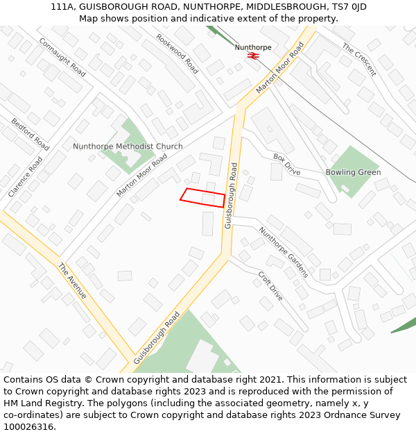 111A, GUISBOROUGH ROAD, NUNTHORPE, MIDDLESBROUGH, TS7 0JD: Location map and indicative extent of plot