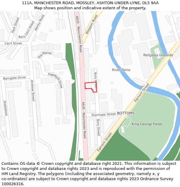 111A, MANCHESTER ROAD, MOSSLEY, ASHTON-UNDER-LYNE, OL5 9AA: Location map and indicative extent of plot