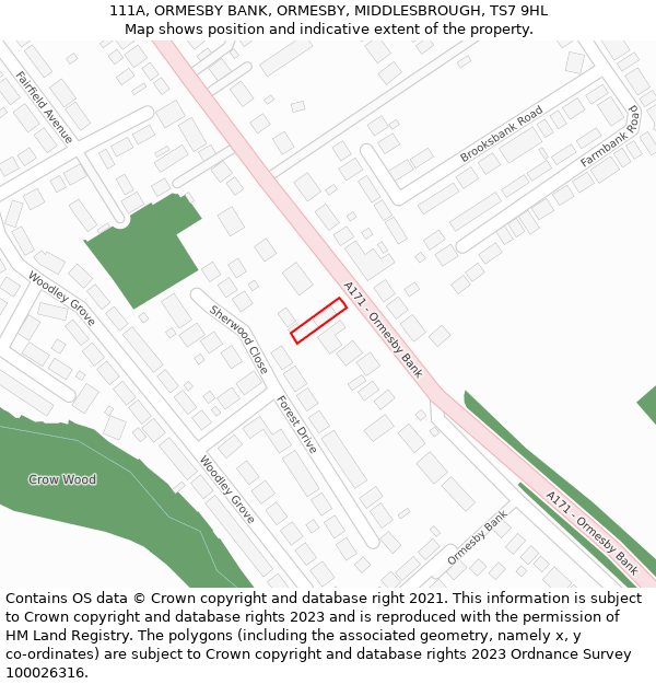 111A, ORMESBY BANK, ORMESBY, MIDDLESBROUGH, TS7 9HL: Location map and indicative extent of plot